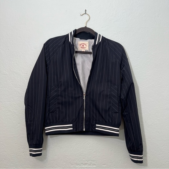 BROOKS BROTHERS RED FLEECE PINSTRIPE NAVY BOMBER - Picture 1 of 5